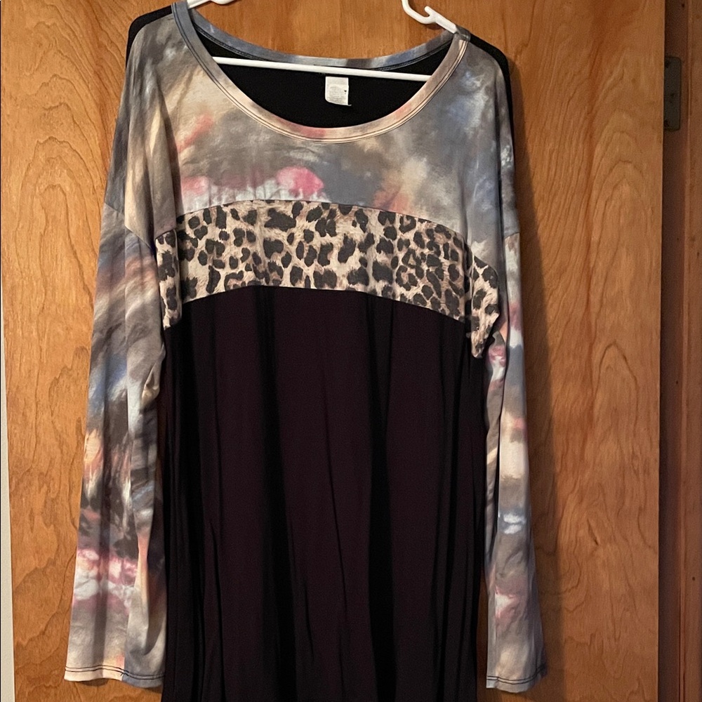 New! HEIMISH USA Tie-Dye and Leopard Long Sleeve Top, XL